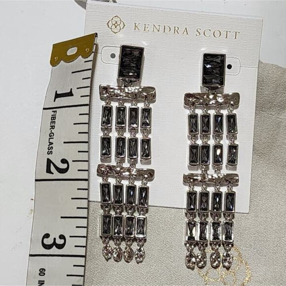 KENDRA SCOTT JACK‎ SILVER Chandelier STATEMENT EARRINGS IN CHARCOAL GRAY CRYSTAL - Picture 3 of 5